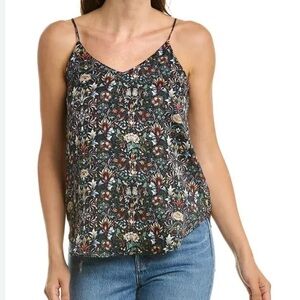 T By Tahari Womens Spaghetti Strap Blouse Top Floral Size Large Blue Lined Shirt